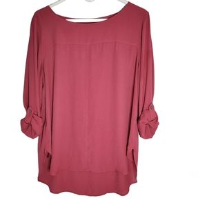Ann Taylor LOFT high low hem, tab sleeve blouse. Sz L. Rose color.